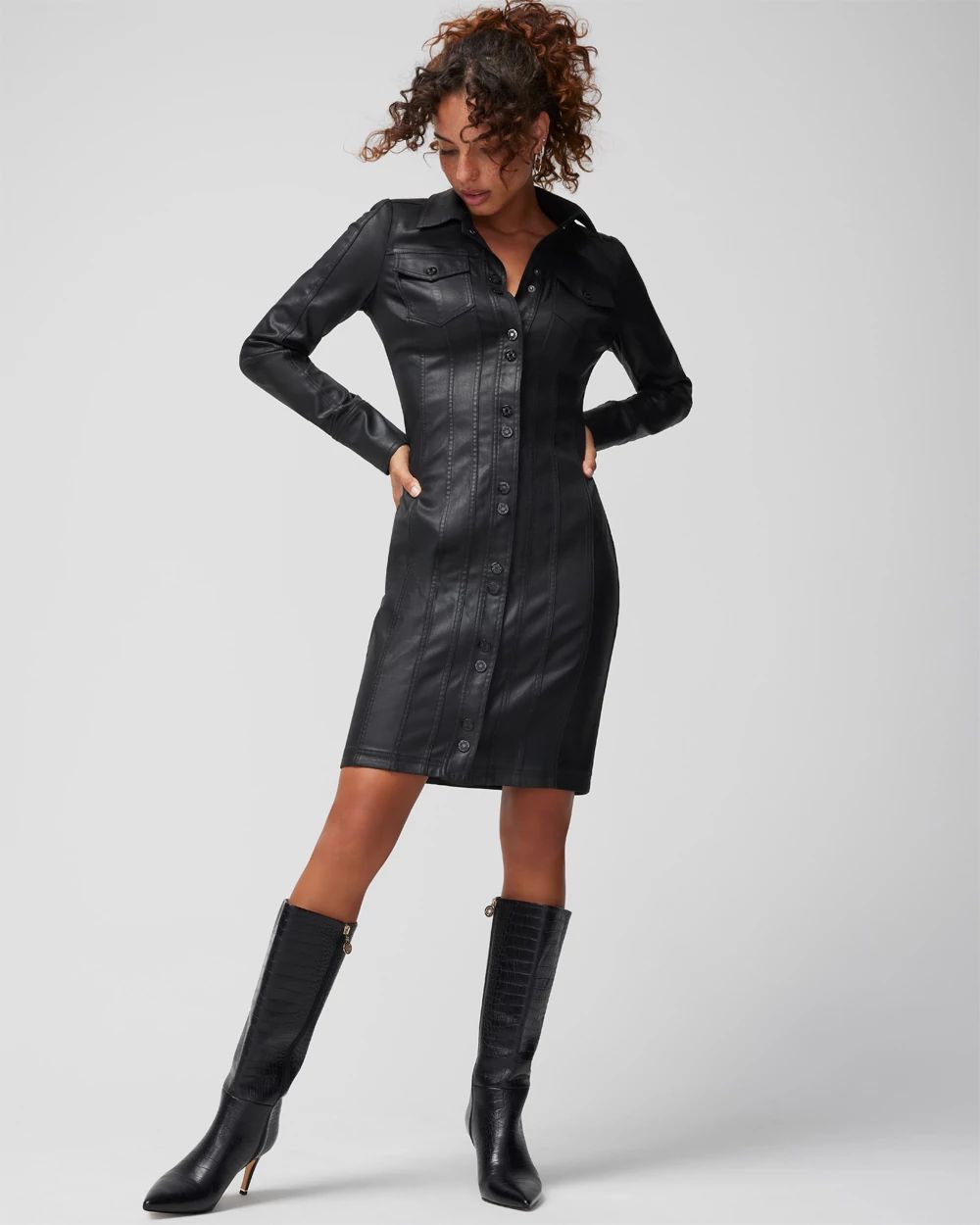 Long Sleeve Coated Denim Dress White House Black Market